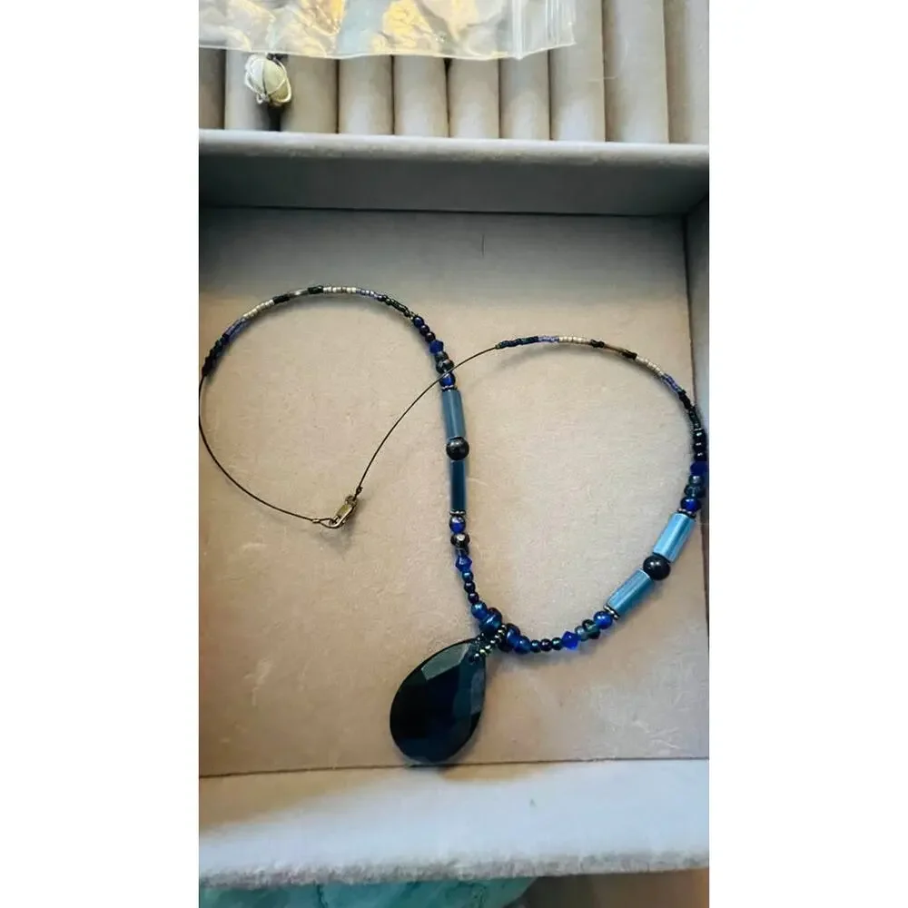 925 Silver Beaded Necklace with Teardrop Pendant